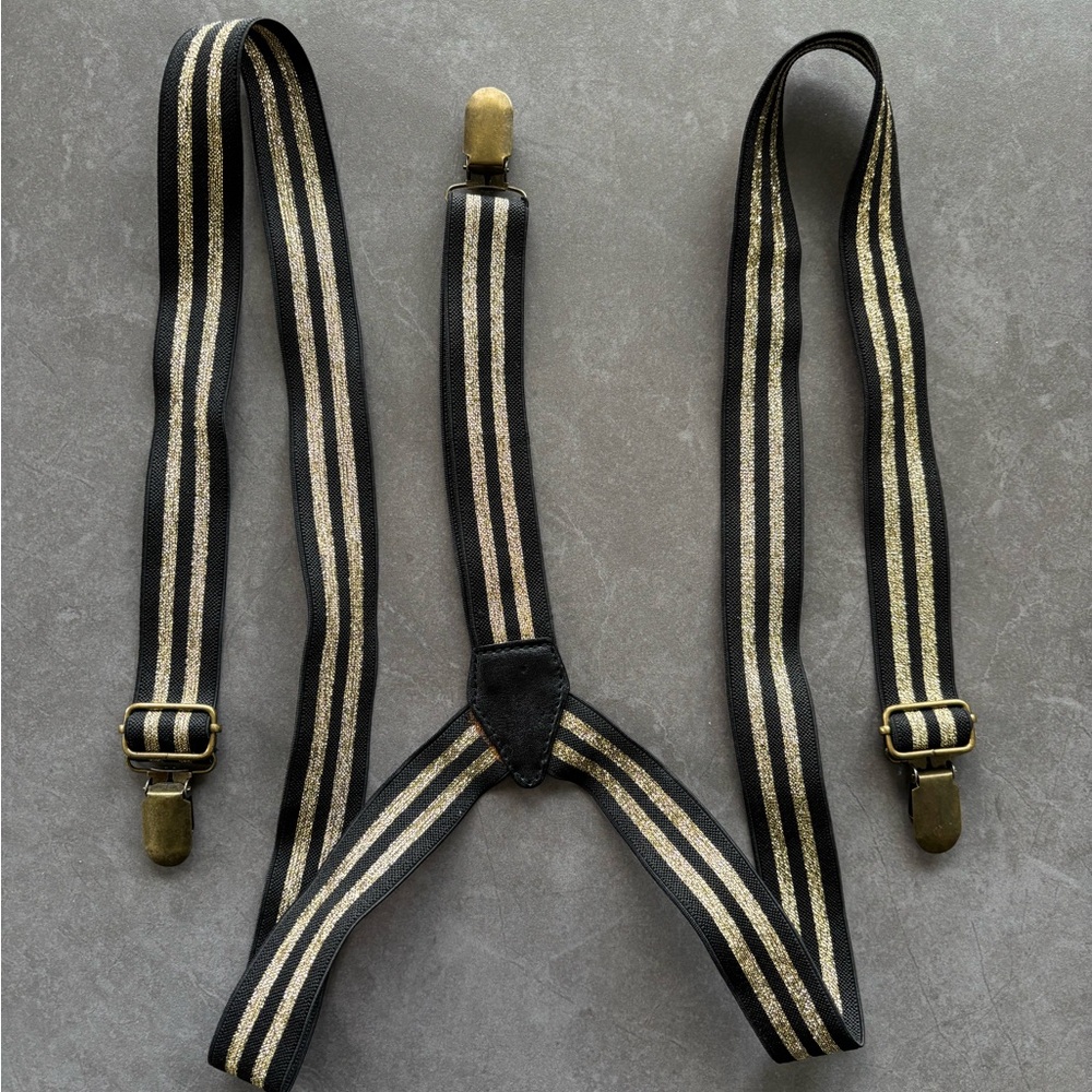 Men's Women’s Unisex Black and Gold Striped Suspenders size M